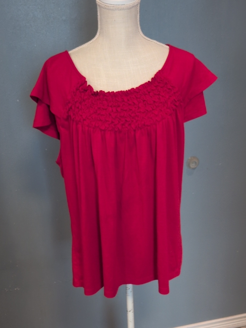RQT Vintage 90's Smocked Bust Ruffled Scoopneck Flowy Oversized Blouse Feminine